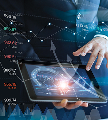 Hand with Tablet Projecting Statistics