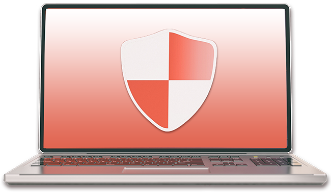 Laptop with red shield 